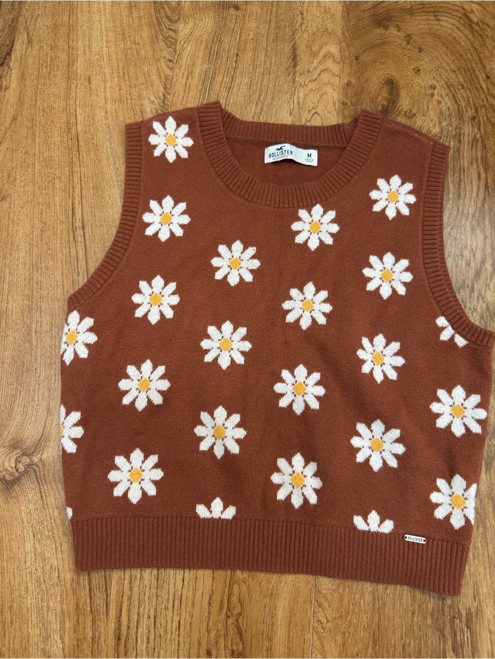 Hollister Rust Brown Floral Knit Vest